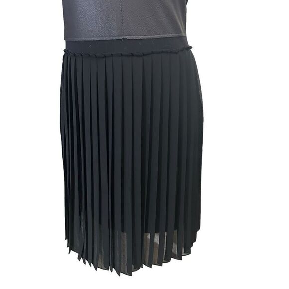 BCBG MaxAzria Black Faux Leather Pleated "Cleo" Dress Fit & Flare Size XS - Picture 3 of 11